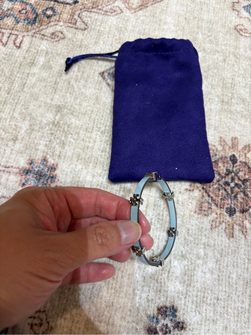 Tory Burch Silver-Tone Bracelet with Pale Blue Enamel